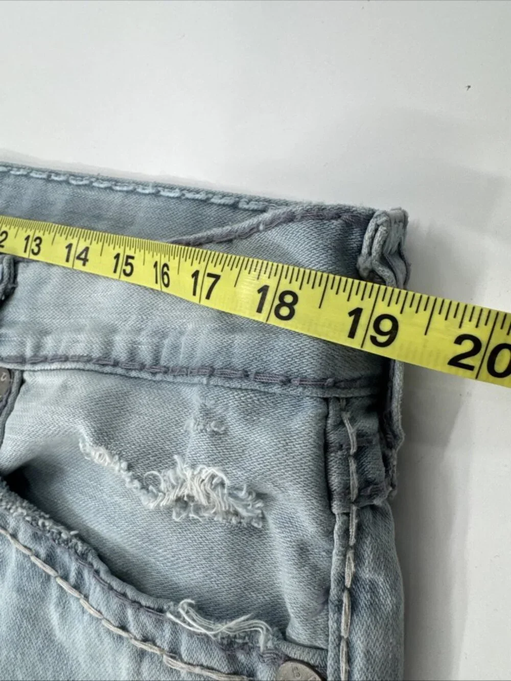True Religion Jeans Mens 38x34 Ricky W Flap Relaxed Distressed Light Blue Holes